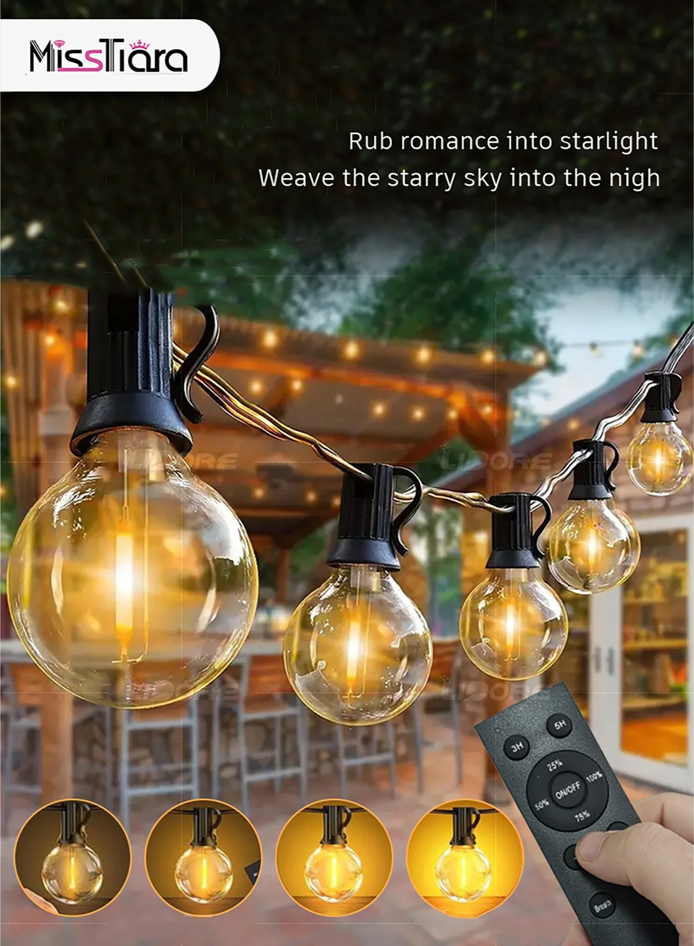MissTiara G40 LED Festoon Lights Outdoor Waterproof Commercial Hanging String Lights for Garden Patio Party (30m, 52 Bulbs) 8t6z8