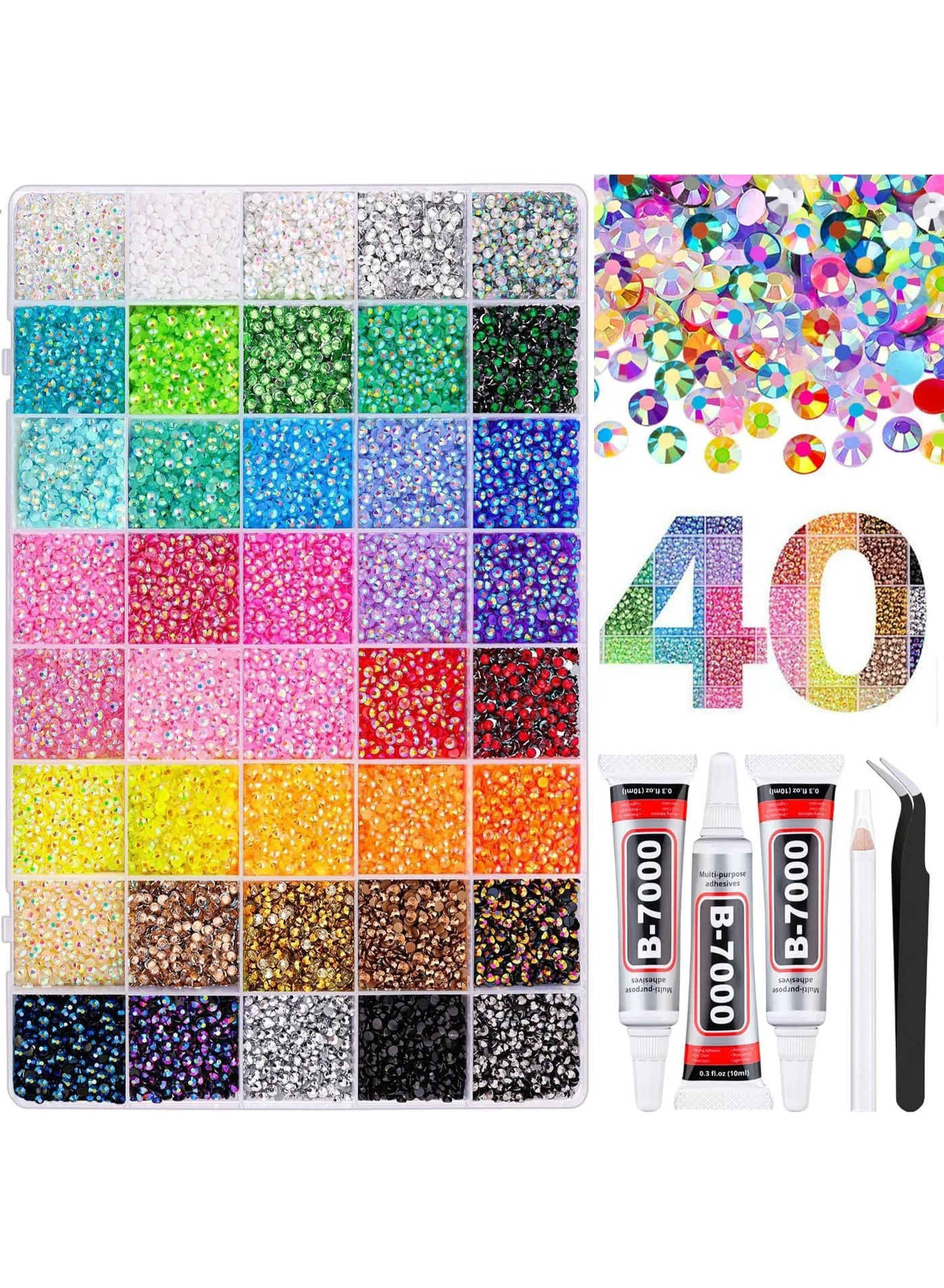 ATRJSZ Resin Jelly Rhinestones Craft Kit, Multicolor Flatback Gems for DIY Art and Decoration (40 Colors, 32000 Pieces, 30 mL Glue) hp15m