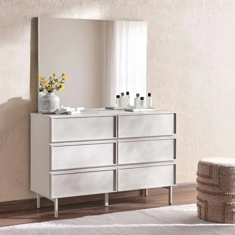 Pan Home Abbigail Bedroom Dresser with Mirror (Light Grey, 120 cm x 40 cm x 160 cm) pex7c