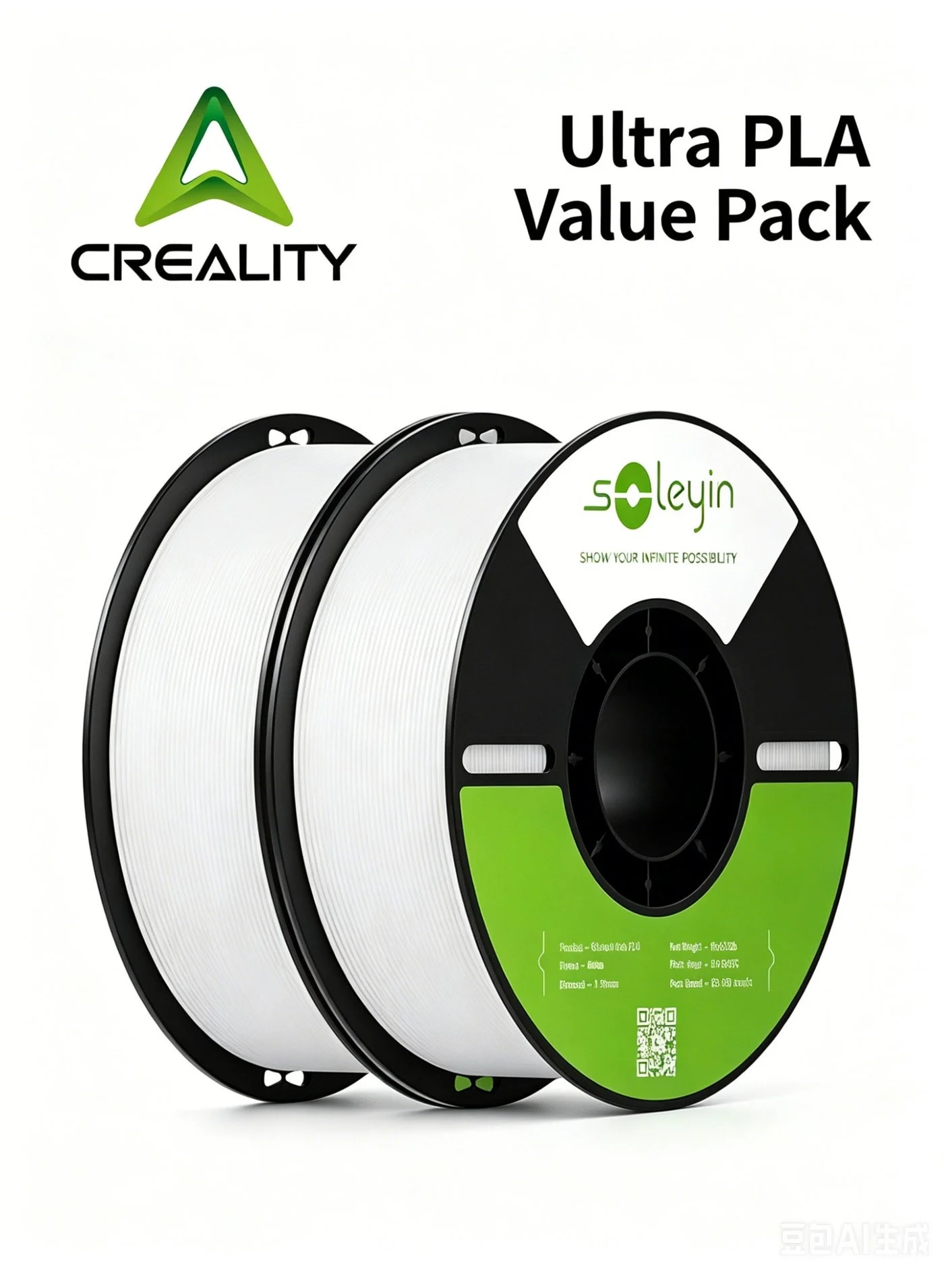 Soleyin Ultra PLA 3D Printer Filament (White, 1.75mm, 2-Pack) High-Speed Professional Printing Material for FDM Printers 2soff