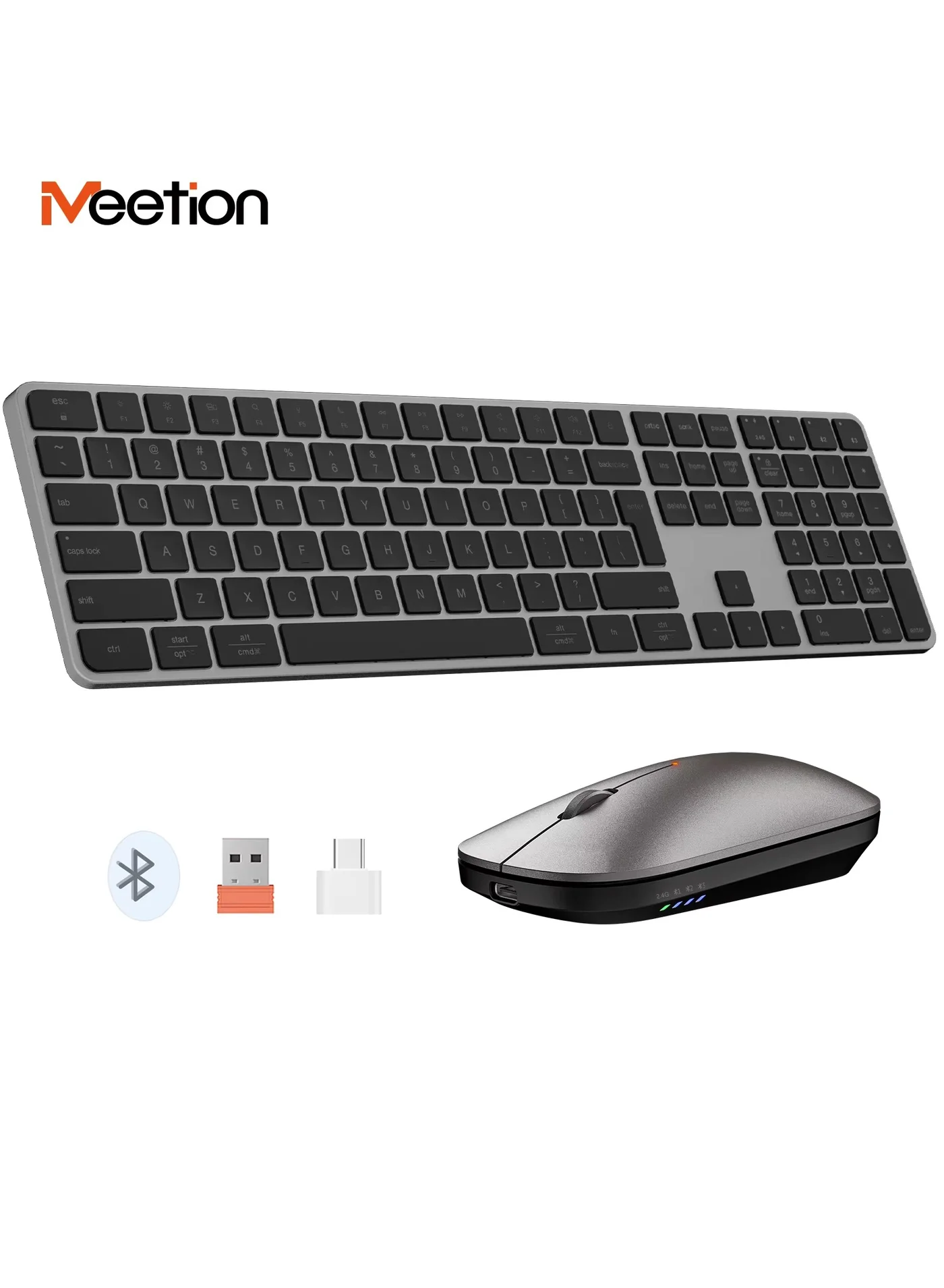 Premium Ultra-Thin Wireless Keyboard and Mouse Combo Dual Mode Bluetooth 2.4GHz Full-Size Office Set (English & Arabic Layout, Black) 4zkgd