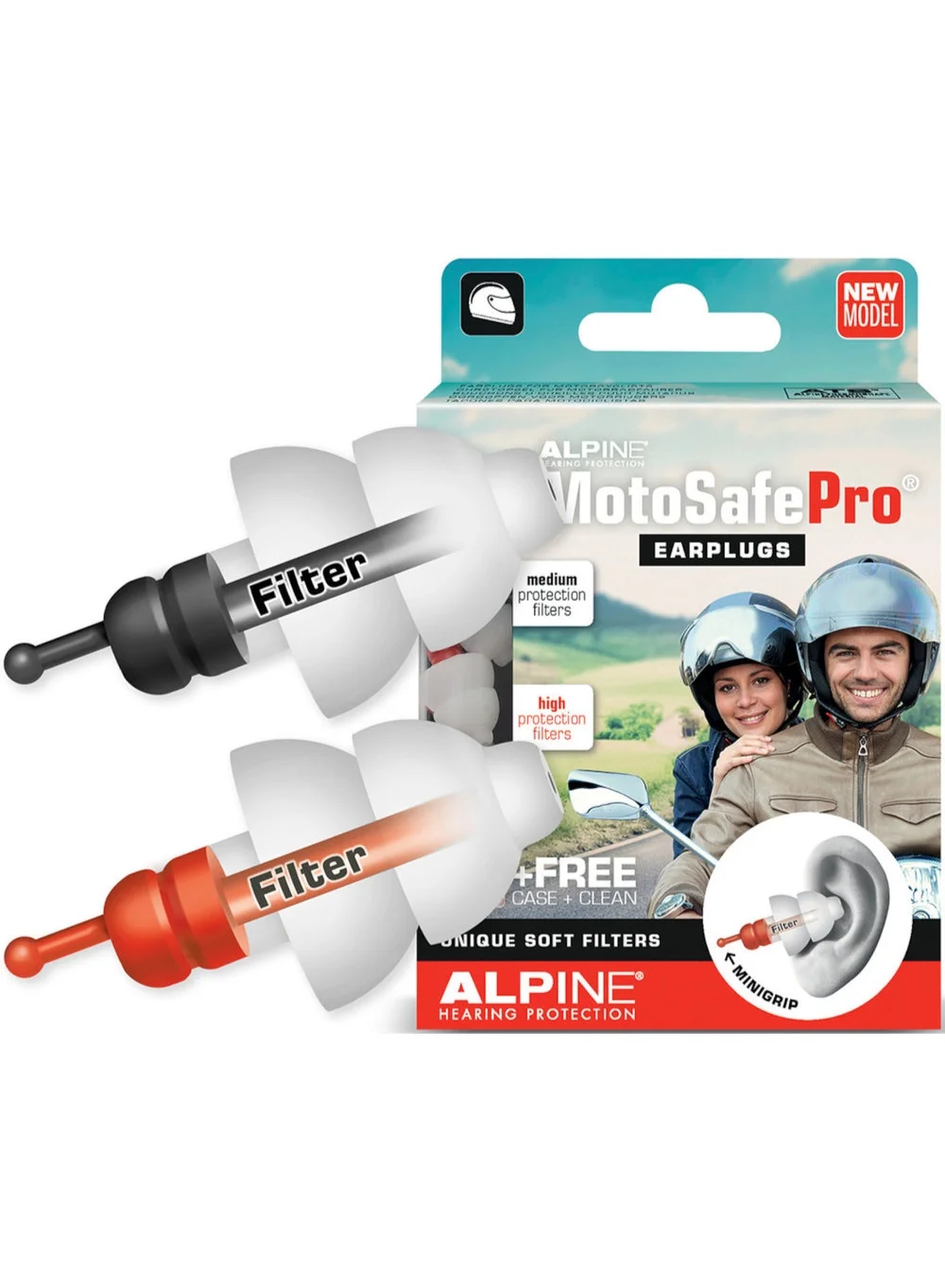 Alpine Hearing Protection Moto Safe Pro Motorcycle Earplugs Premium Silicone Noise Reduction For Riders (1 Pair) 9v9z8