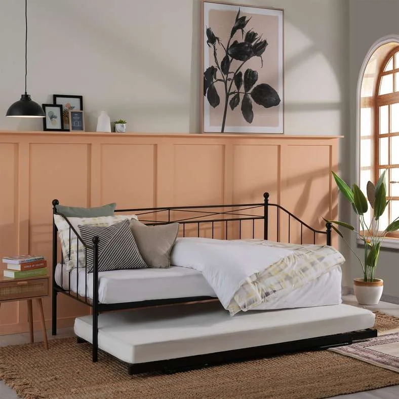 Pan Home Spenser Day Bed with Trundle Space-Saving Guest Bed (Black, 90x190 cm) npav1