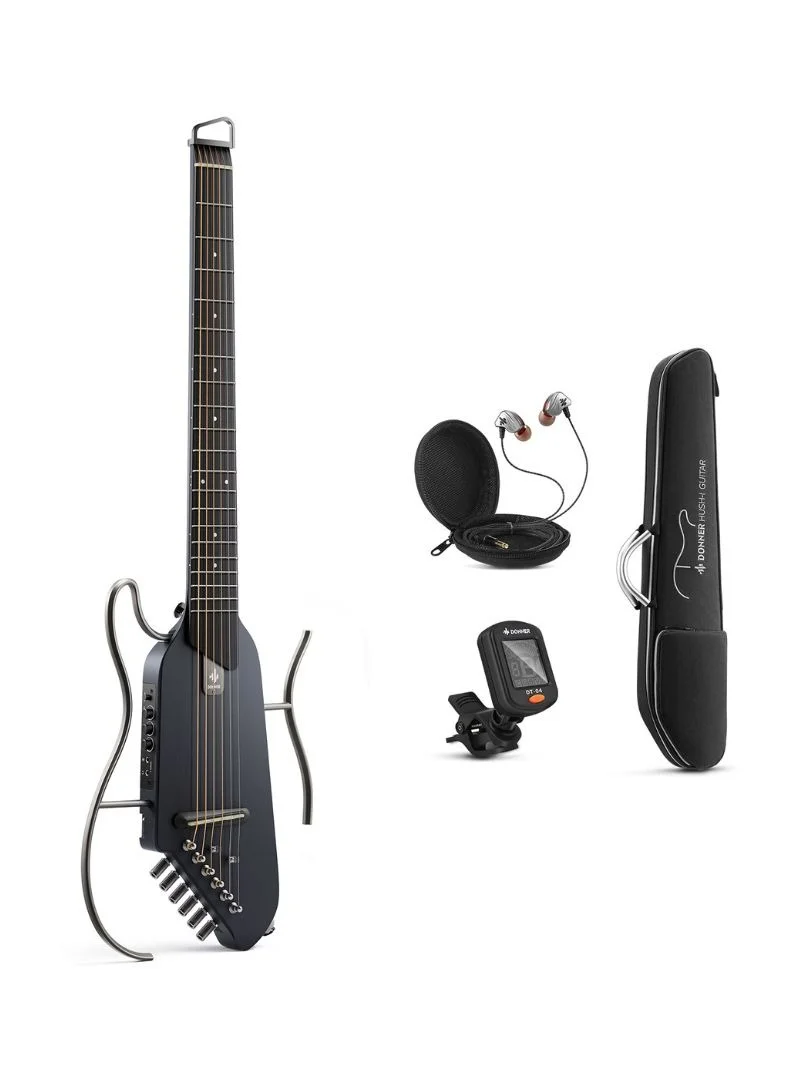 Silent Acoustic-Electric Headless Guitar Professional Travel Instrument (Black, 6-String) dzaxz