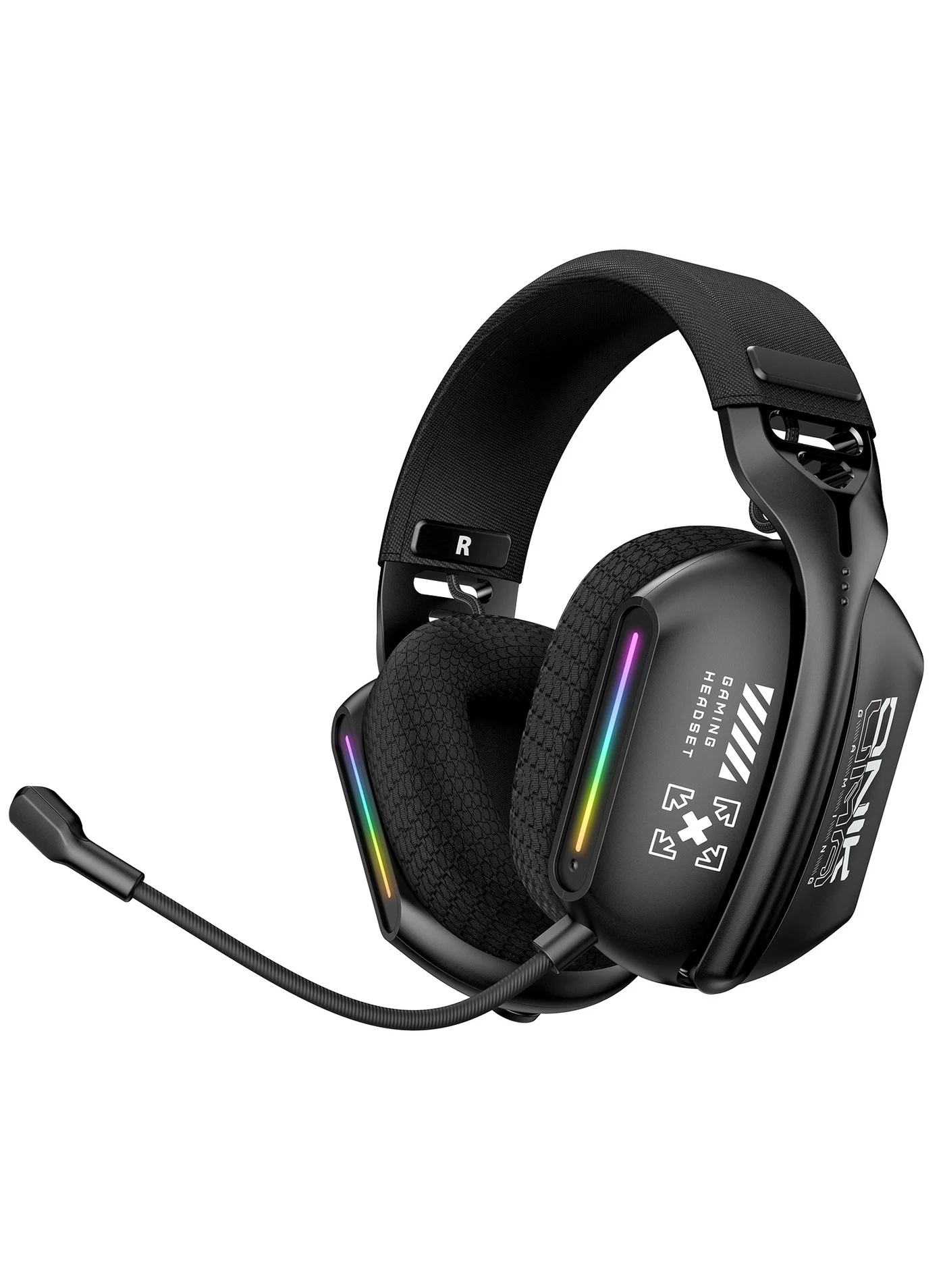 Onikuma GT808 Wireless Gaming Headset with Microphone, Tri-Mode Connectivity, 40mm Drivers, RGB Lighting (Black) gb8ml