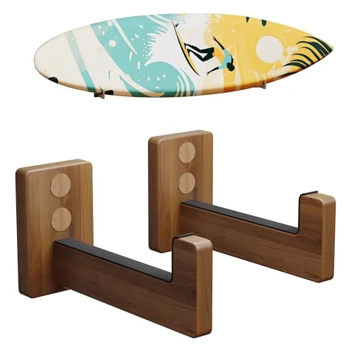 CAMATET Wall Mount Surfboard Rack Wooden Display Hanger for Longboard and Paddleboard (Dark Wood) flbmj
