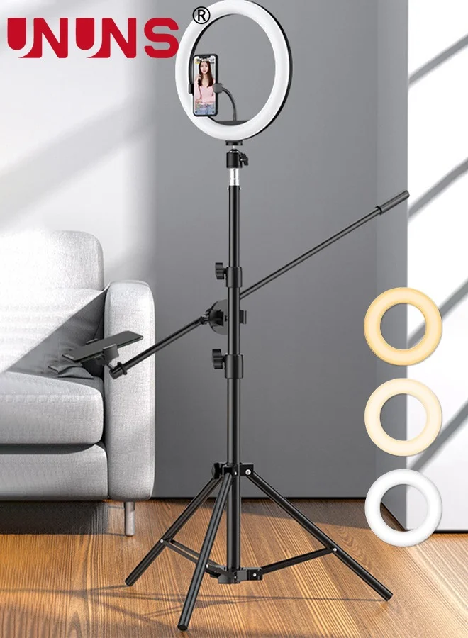 UNUNS 10-inch Selfie Ring Light with 83-inch Foldable Tripod Stand and Overhead Phone Mount for Professional Video Recording and Live Streaming t9s3r