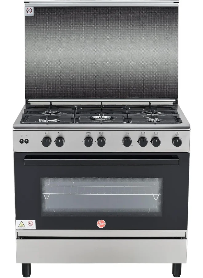 Premium 90x60cm Full Gas Cooker with 5 Burners and Convection Oven (Black, Stainless Steel) 196u5