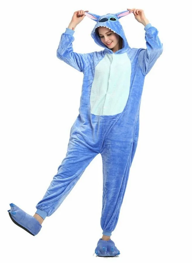 Premium Cartoon Animal Onesie Pajamas Soft Fleece Bodysuit Cosplay Costume for Adults (Blue, One Size) lzwkw