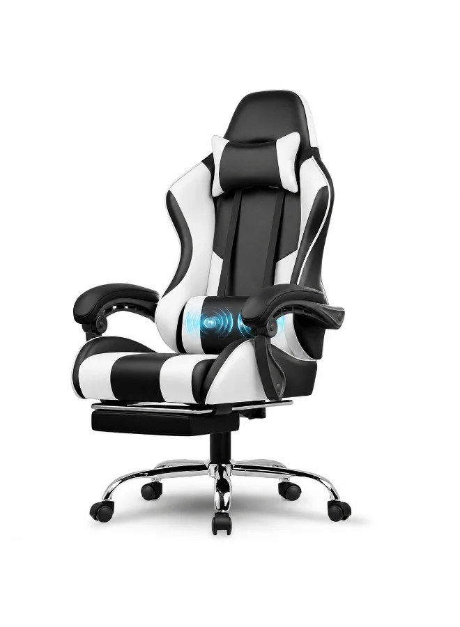 FUOE Ergonomic Gaming Chair with Footrest and Lumbar Massage Support (Black, Adjustable Height) l3ner