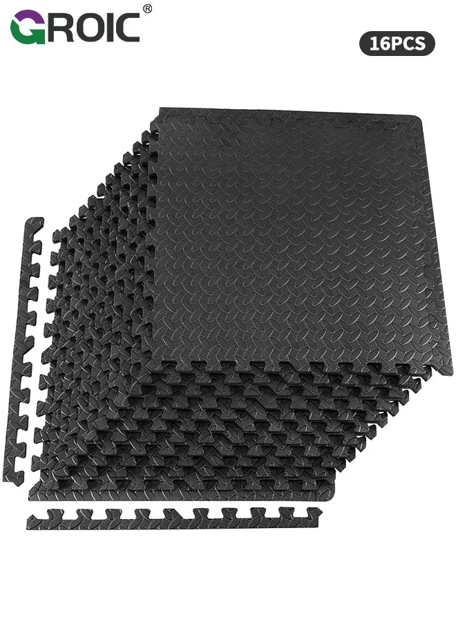 GROIC Interlocking Exercise Floor Mats, Premium EVA Foam Protective Tiles for Home Gym Equipment (Black, 16 Pack, 30 cm x 30 cm) 4rpgu