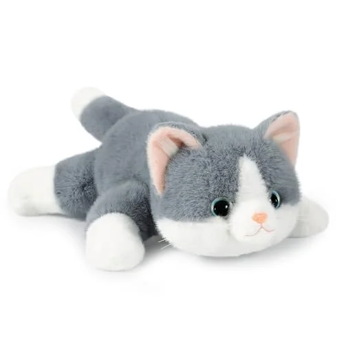Premium Weighted Kitten Plush Toy Soft Realistic Stuffed Animal for Kids (Grey, 30 cm) c5kyy
