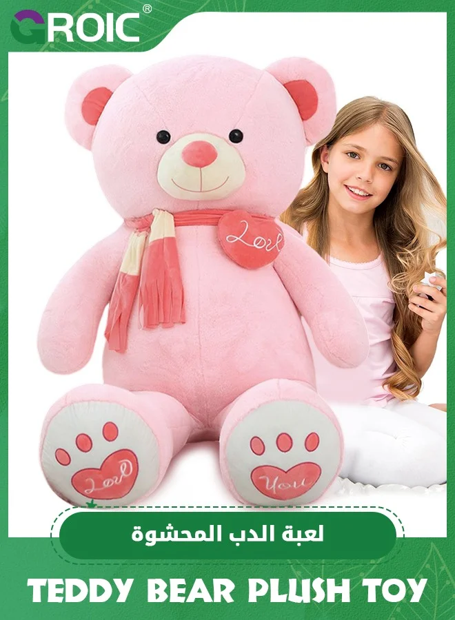 GROIC Giant Teddy Bear Soft Toy, Large Stuffed Animal with Scarf and Footprints, Premium Plush Cuddly Toy for Kids Birthday and Decor (Pink, 100cm) kd0rr