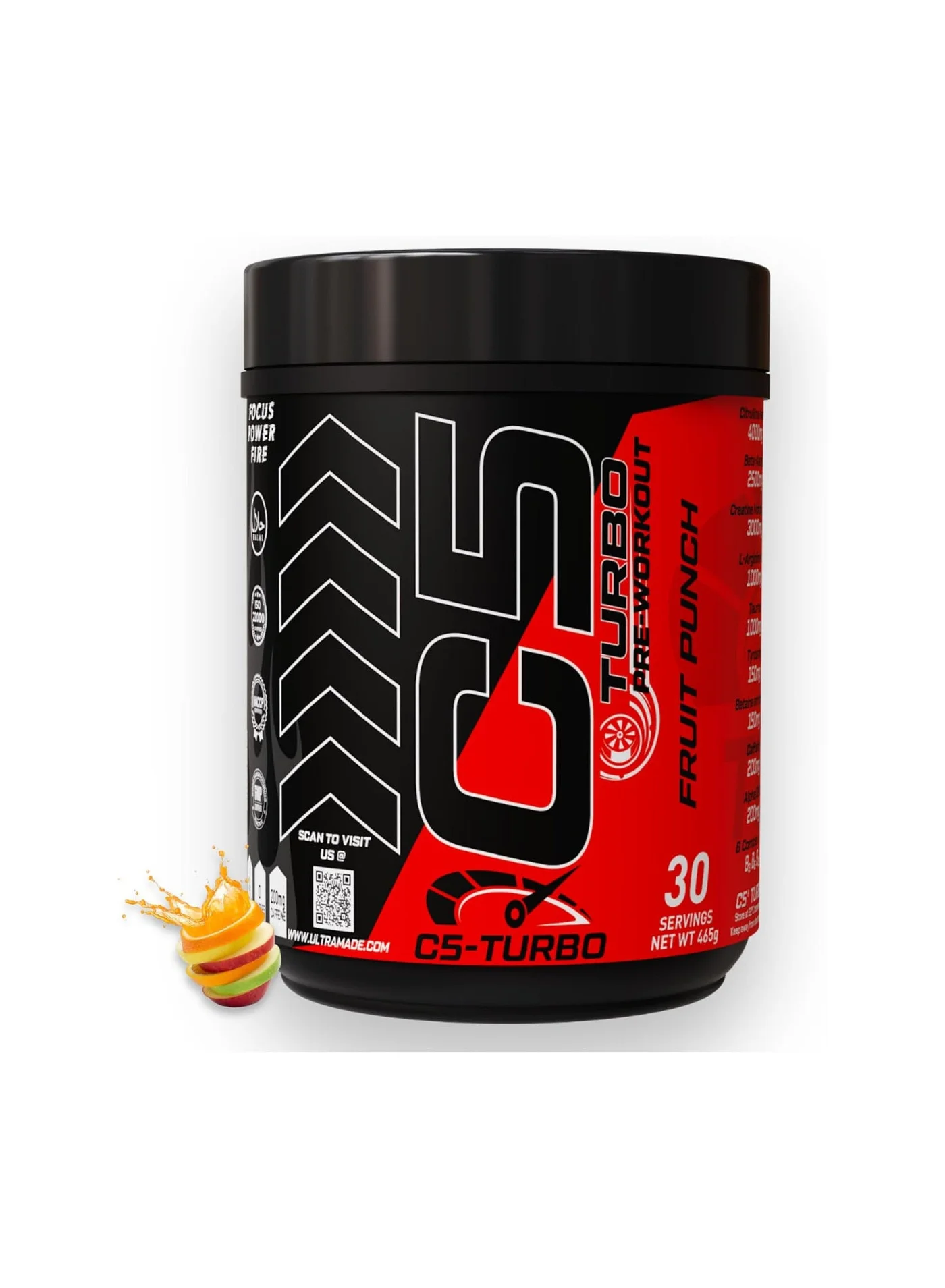 C5 TURBO Pre-Workout Powder High-Performance Energy and Focus Formula (Fruit Punch, 360g) 8vam0