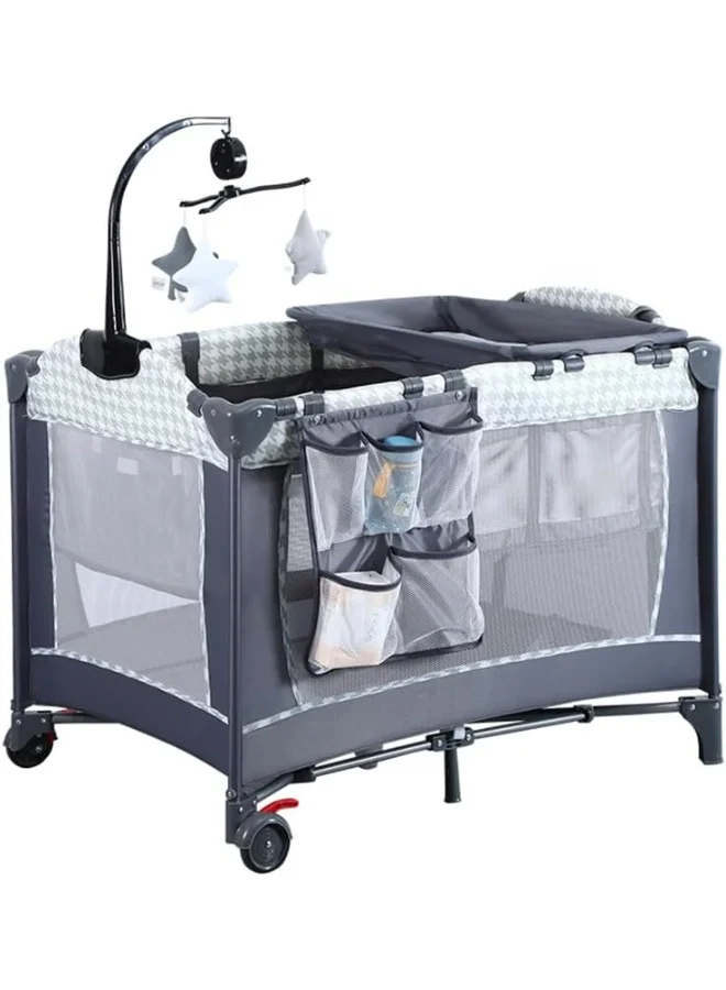 Al LIFE Portable Baby Crib Playpen with Detachable Bassinet and Changing Table (Grey, 120 x 60 cm) vath6