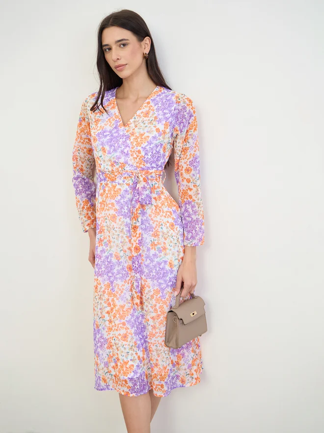 Styli Floral Midi Dress with Tie-Belt Elegant Casual Summer Wear for Women (Medium) m5bd8