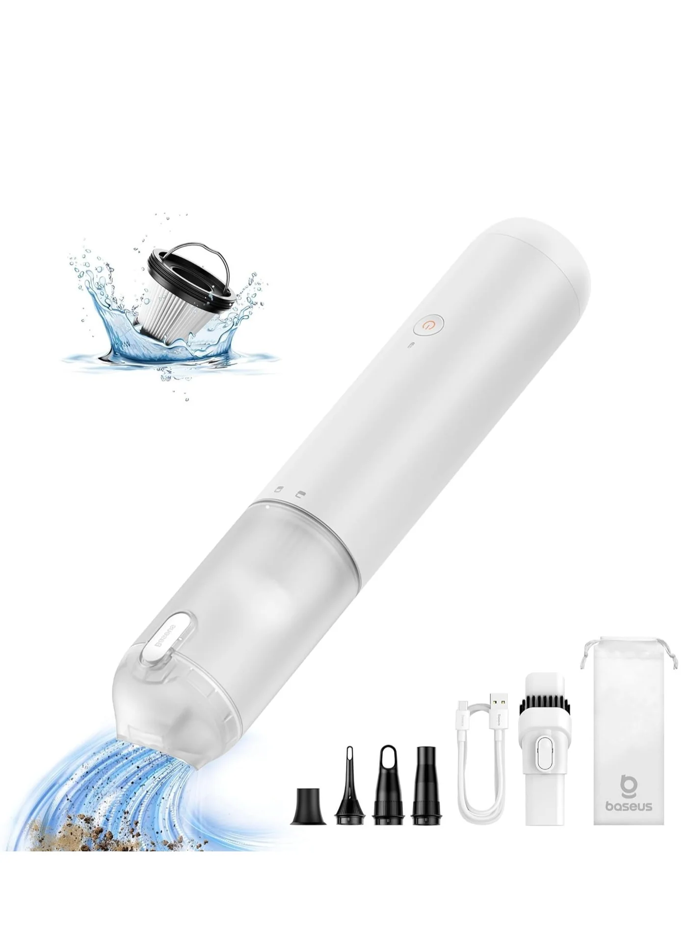 Portable Cordless Handheld Vacuum 4-in-1 High Power Cleaner with USB-C Fast Charging (White) 9v06n