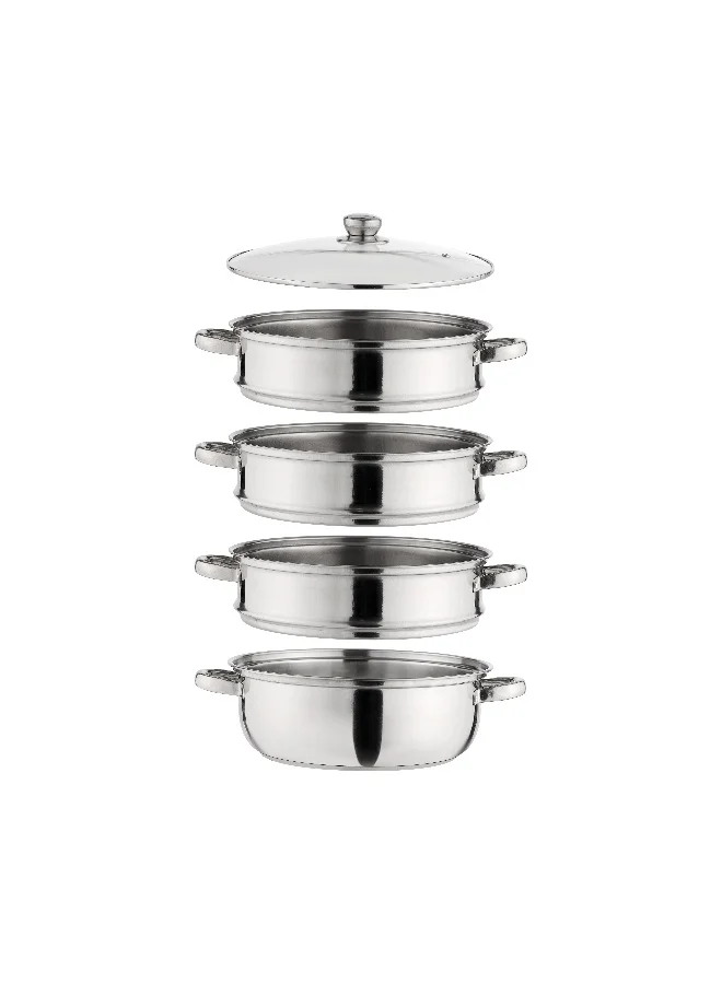 Royalford 4-Layer Stainless Steel Steamer Pot with Tempered Glass Lid (Silver, 7 L) 328lw