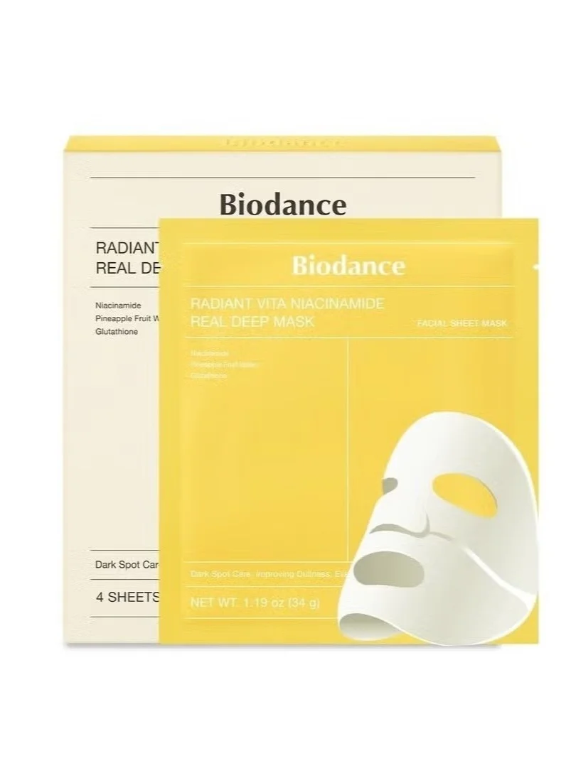 BIODANCE Radiant Vita Niacinamide Real Deep Mask Premium Hydrating Facial Sheet Mask (4 Pack, 136g) 7ypb0