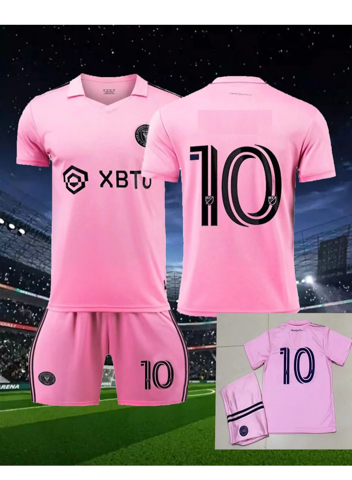 Miami 2023-2024 Home Kids Soccer Jersey Premium Polyester V-Neck Shirt (Pink, Kids) o3z5h