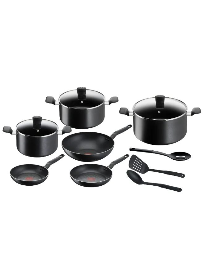 Premium Non-Stick Cookware Set 12-Piece Aluminum Kitchen Pots and Pans Collection with Thermo-Signal Technology (Black, 12-Piece Set) 8lm0d