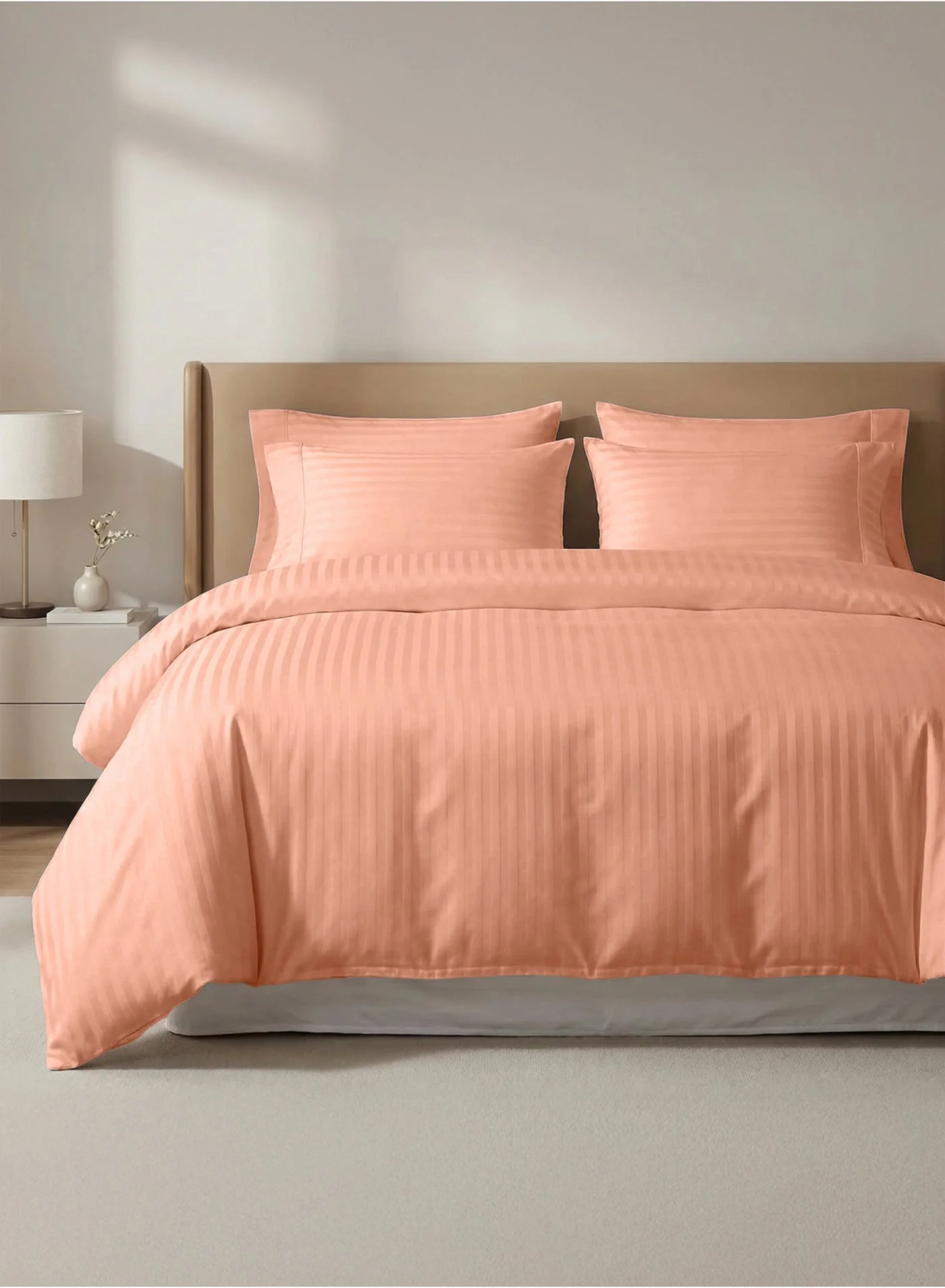 Good Sleep King Size Duvet Cover Set (Peach Striped, 220x240 cm) 6-Piece Bedding Collection with Deep-Pocket Fitted Sheet and 4 Pillowcases t4ivj