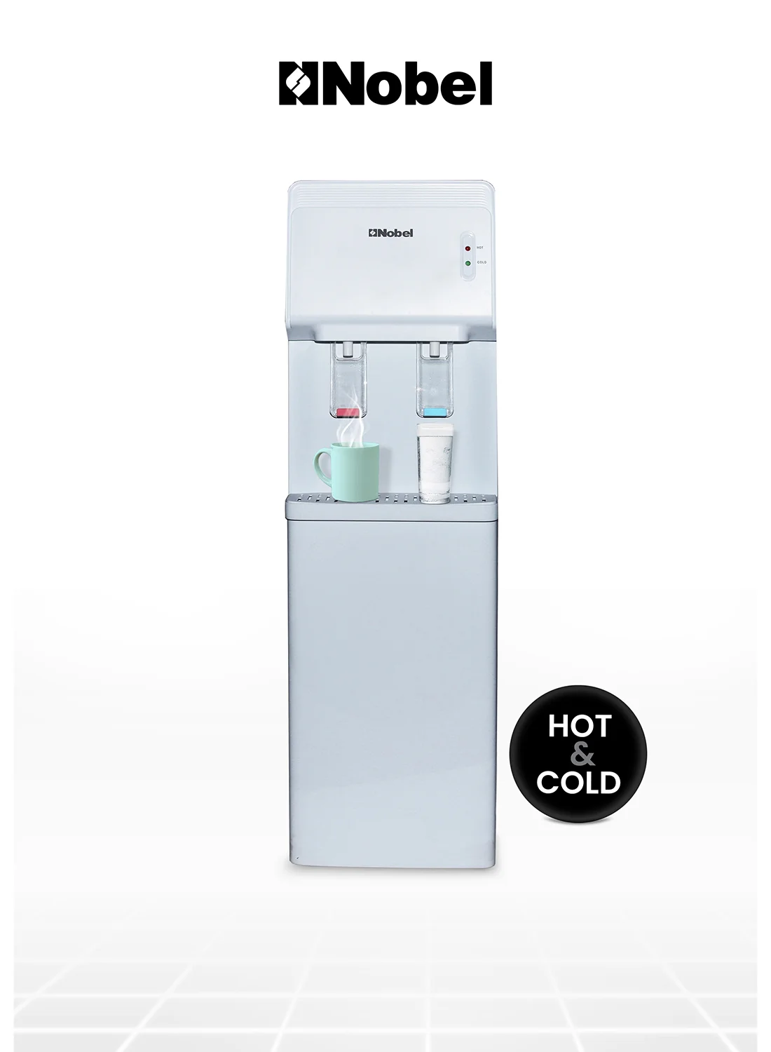 Nobel Water Dispenser Hot & Cold 2 Taps Compressor Cooling System (White, 1 Unit) hcxt3