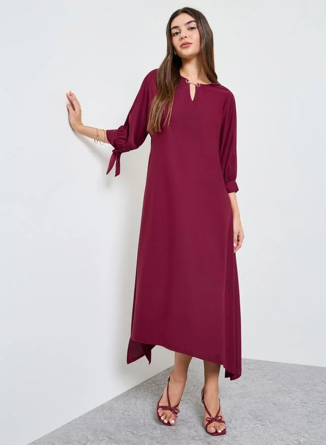 Styli Maroon Kaftan Midi Dress with 3/4th Sleeves for Women (Plain, Elegant Casual Wear) hvkvv