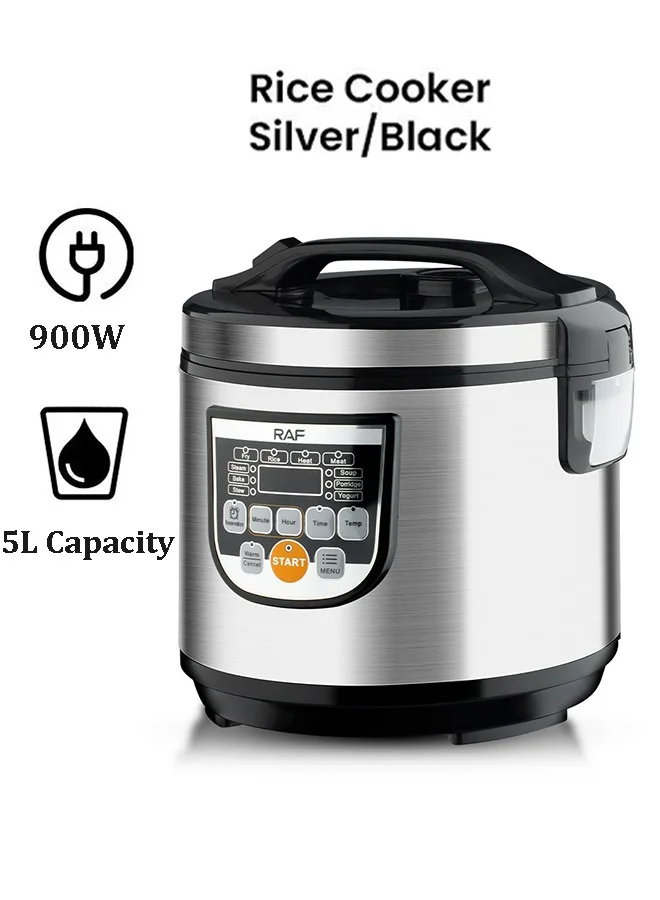 RAF Digital Rice Cooker and Food Steamer with Nonstick Pot (Silver, 5L) 0zkoz