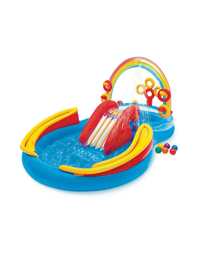 Rainbow Ring Inflatable Play Center Pool with Water Slide and Sprayer (297x193x135cm) gicm8
