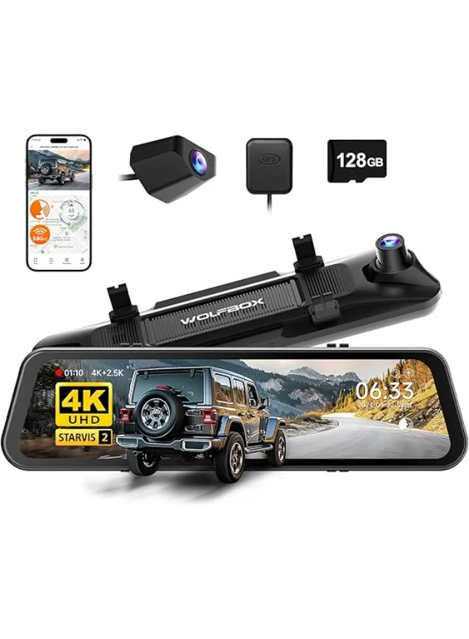 WOLFBOX G900 PRO Mirror Dash Cam 4K Front and 2.5K Rear Recording System with 12-inch Display and 128GB Storage (12-inch) twsb9