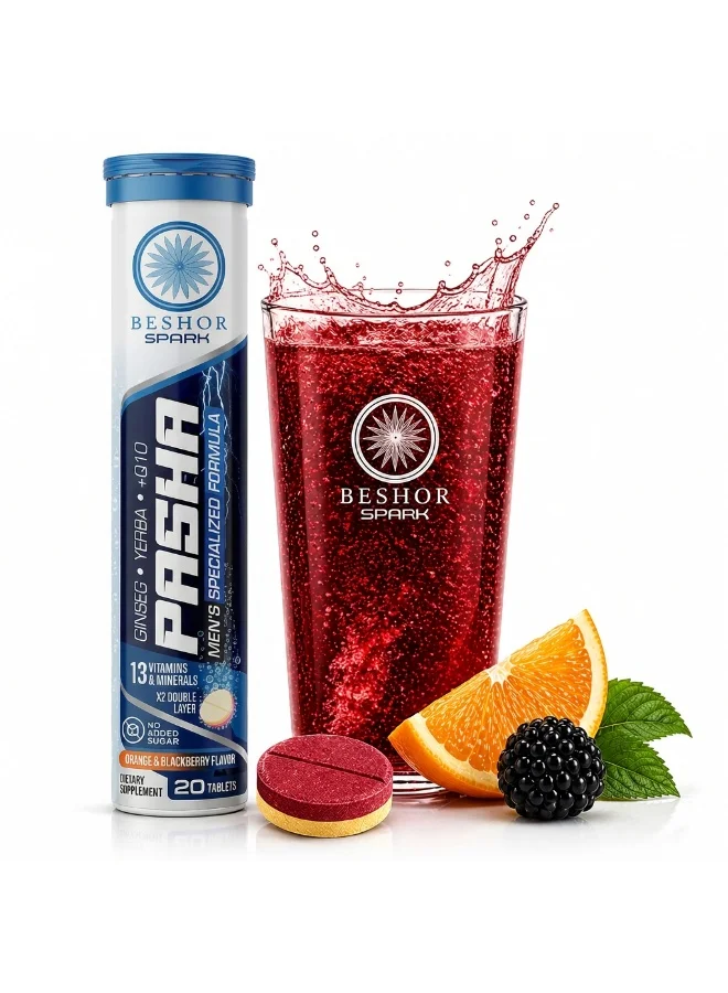 BESHOR Multivitamin Effervescent with Ginseng for Men, Premium Energy Support Supplement (Orange & Berry Flavor, 20 Tablets) il1xy