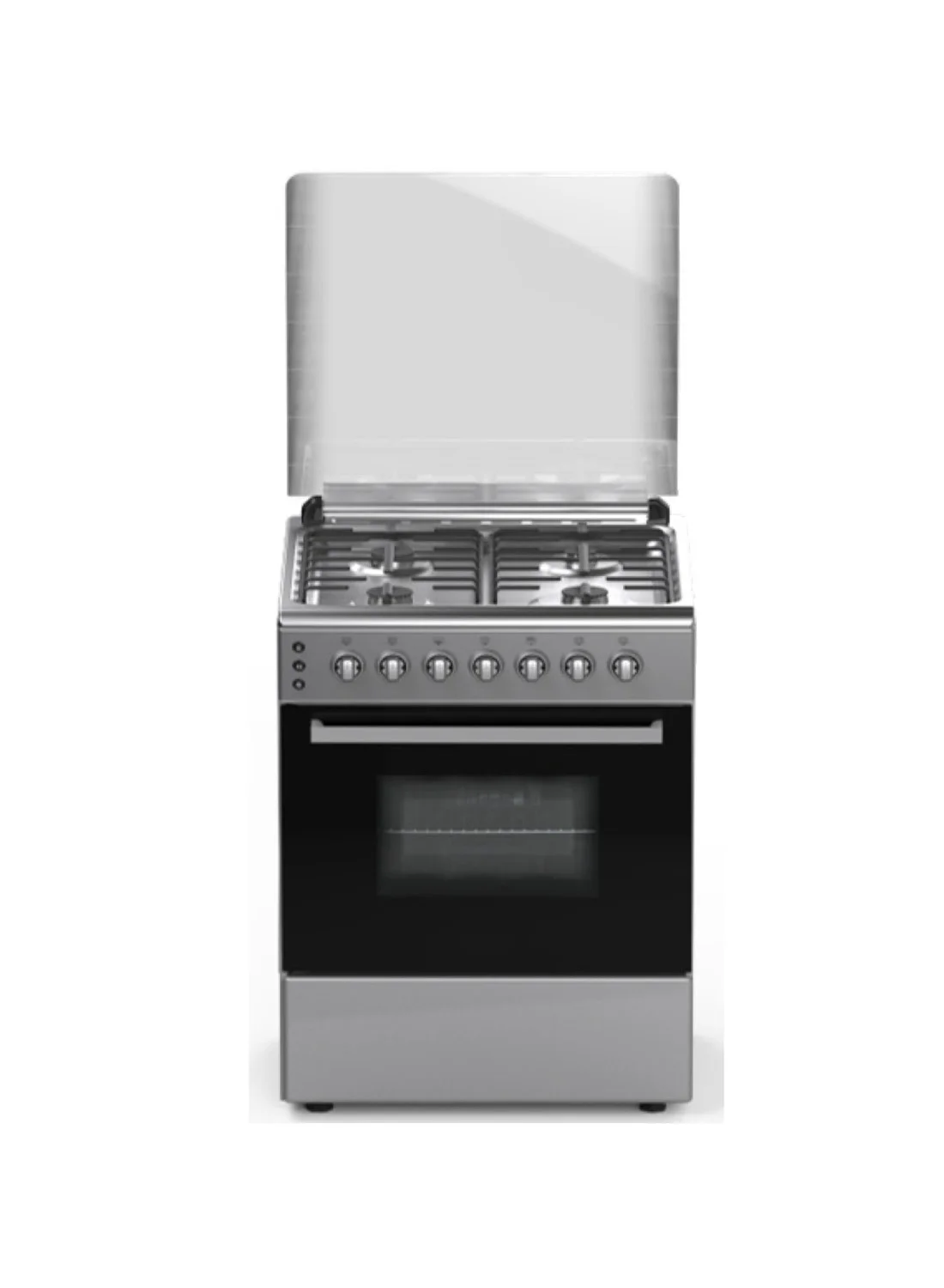 Super General 60x60cm Full Safety Gas Cooker with 4 Burners, Rotisserie, and Grill (Silver) m9rkq