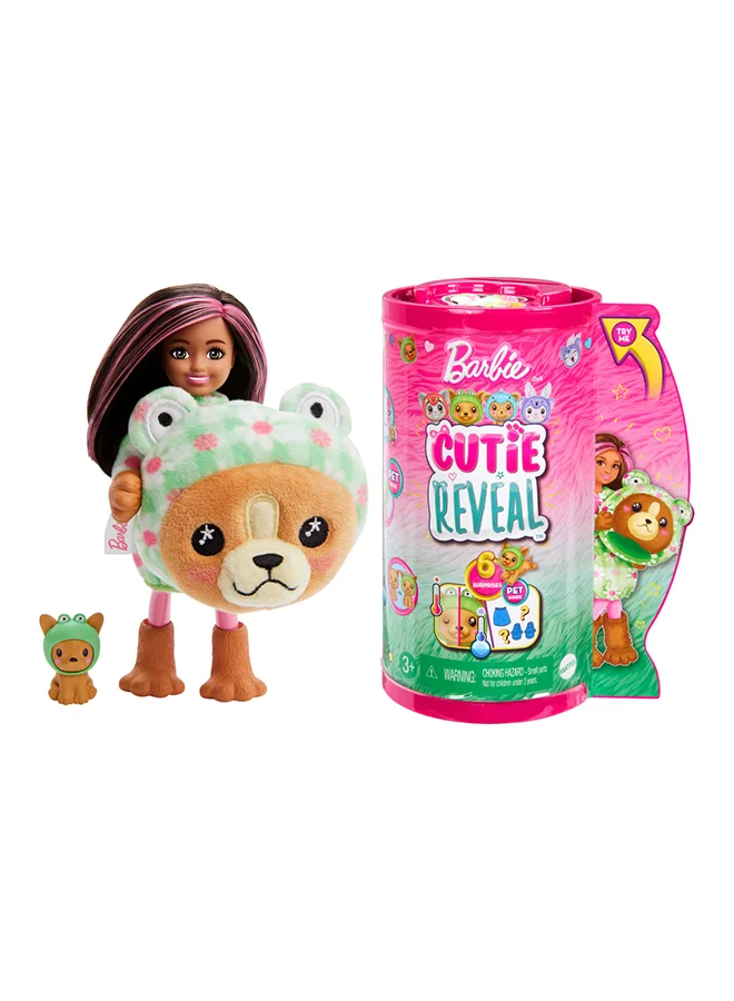 Fashion Doll Chelsea Animal Plush Costume Set with 6 Surprises and Color Change Feature (Puppy As Frog, 14 cm) w7k43