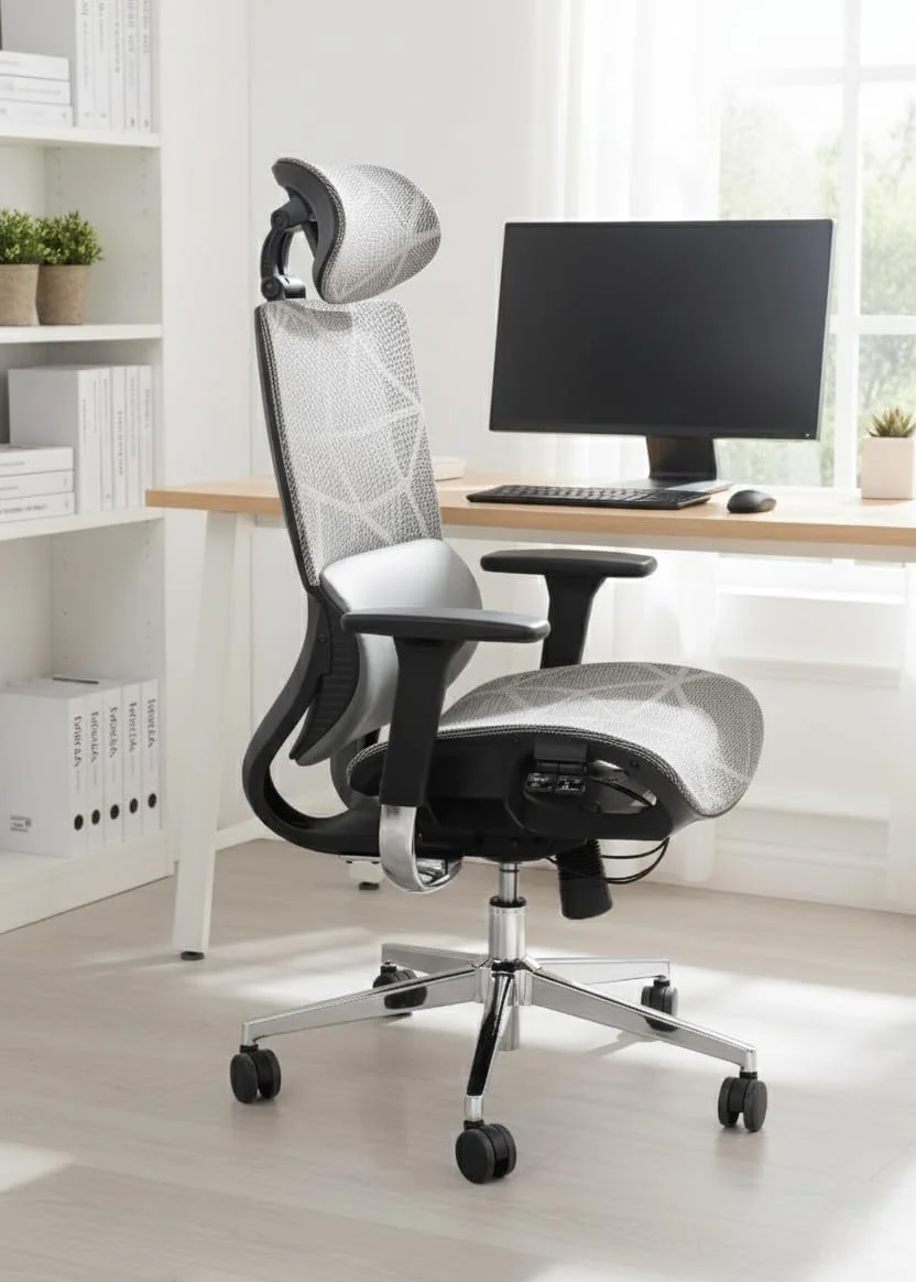 Premium Ergonomic Office Chair with High Back Mesh, Adjustable Lumbar Support & 3D Headrest (Grey, Standard Size) 8bzsj