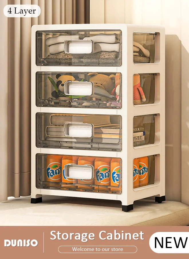 DUNISO 4-Layer Drawer Storage Cabinet with Wheels, Premium Plastic Floor Organizer for Home and Bedroom (35x26x57.5cm) m86jl