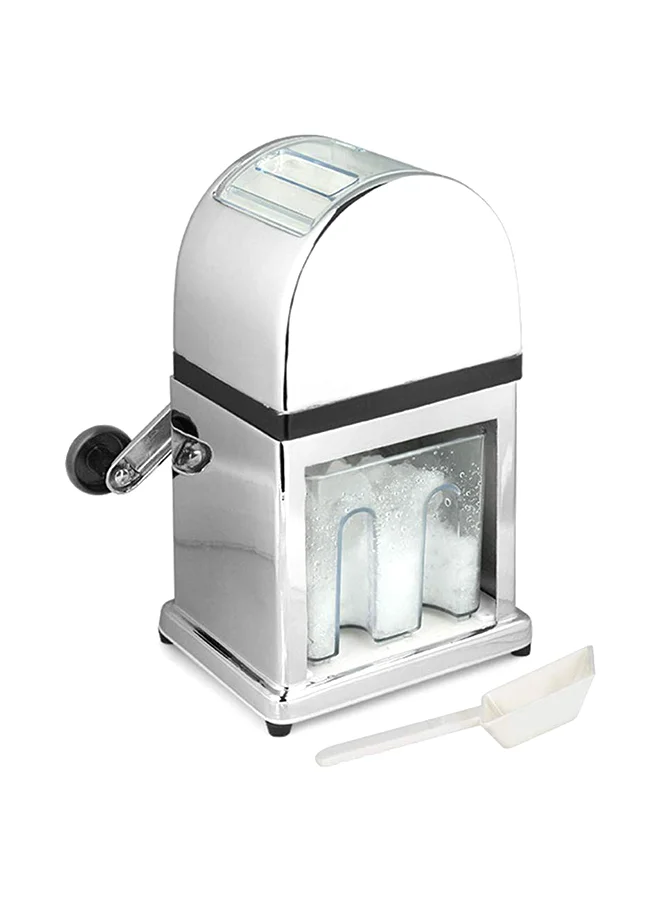 Shallow Chrome Plated Ice Crusher with Tray and Scoop (White, 16 x 16 x 27 cm) iy8pc