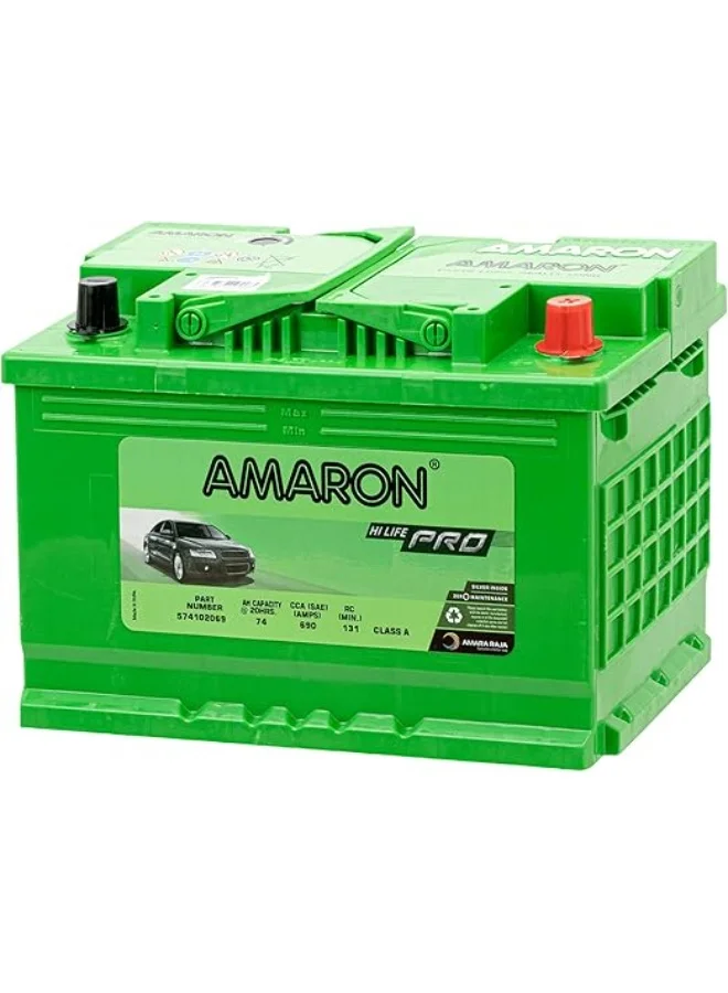 Amaron DIN74 Automotive Battery High-Performance Lead-Acid Power Source (74Ah, 12V) q8r6x