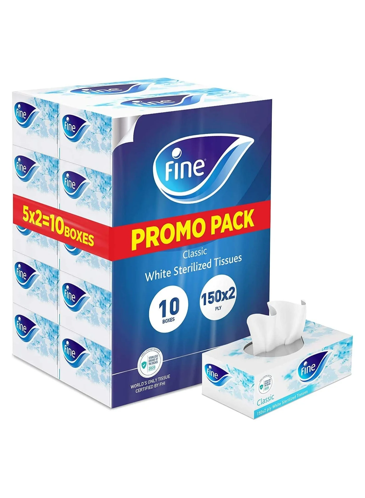 Fine Facial Tissues Classic Soft 2-Ply Premium Paper (10 Packs, 150 Sheets Each) pvmv5
