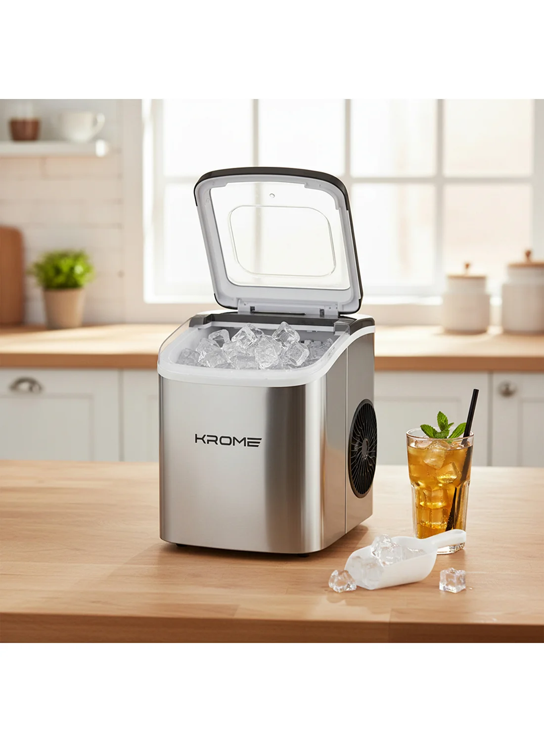Krome Portable Ice Maker Machine (12kg Daily Capacity, 9 Bullet Cubes per Cycle, Grey) rlbvk
