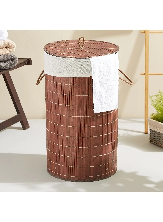 Home Box 2-Section Foldable Laundry Basket with Lid, Space-Saving Compact Organizer for Home and Bedroom (Grey, 60 cm x 40 cm x 35 cm) o8os5