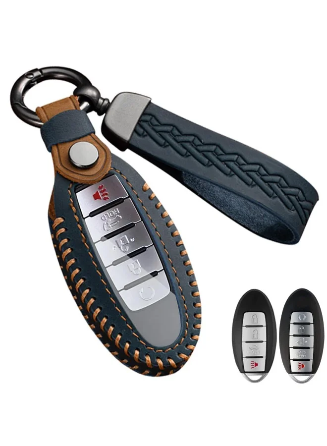 Premium Leather Car Key Fob Cover Case Protector for SUV and Sedan Models (Blue, 3-5 Buttons) hinfl