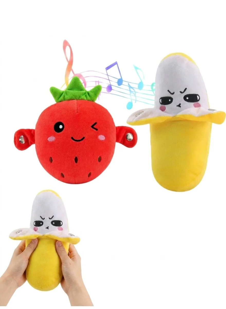 JOUDIYA Interactive Musical Sensory Plush Toy Set, Soft Banana and Strawberry Educational Activity Toys for Toddlers (2 Pieces) dyen0