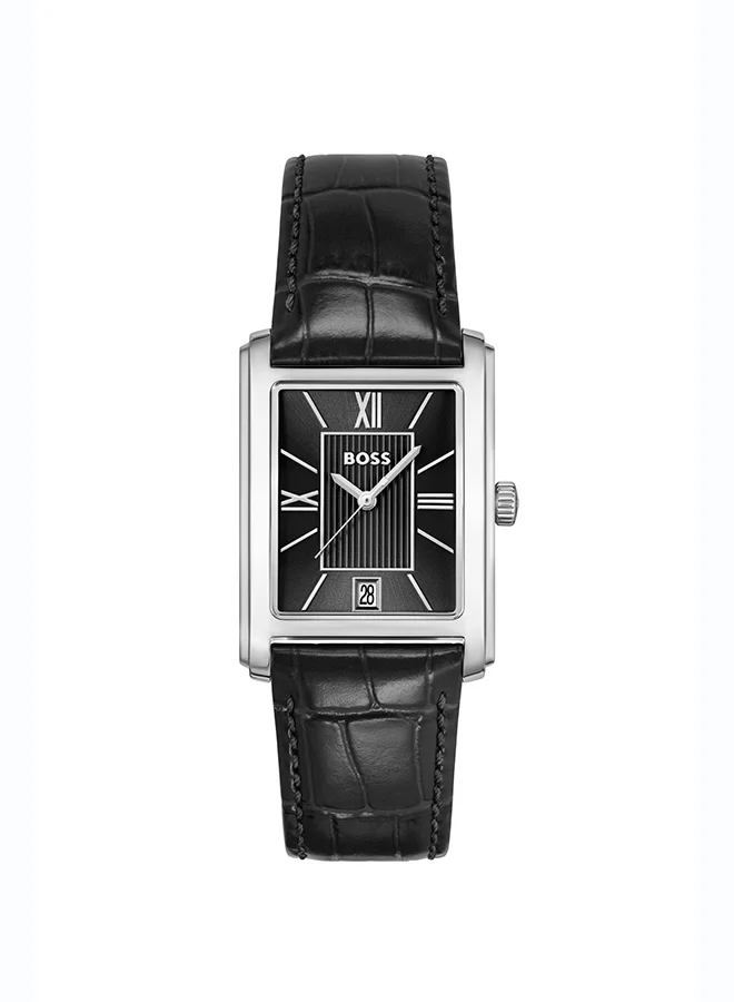 Premium Principle Analog Quartz Men's Dress Watch with Black Dial and Genuine Leather Strap (40mm) 2nt3t
