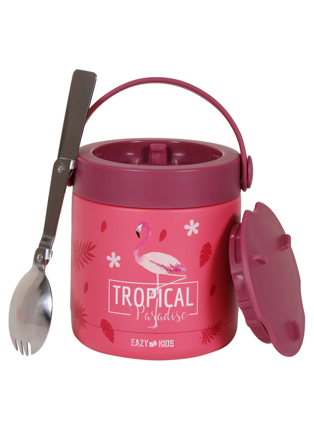 Eazy Kids Tropical Stainless Steel Insulated Food Jar Premium Thermal Container (Pink, 350 mL) n0v9f