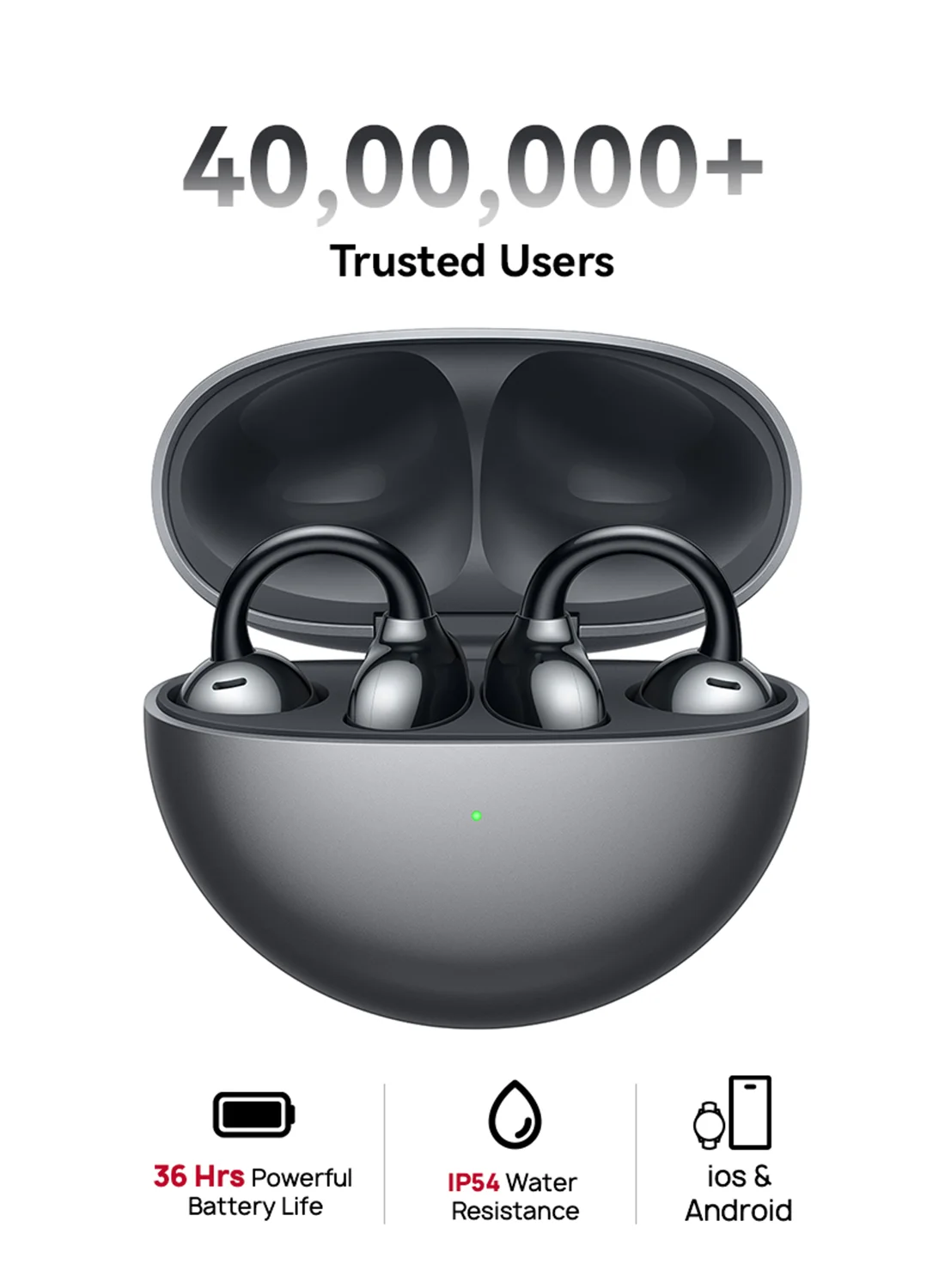 Smart Open-Ear Wireless Earbuds, Futuristic Bluetooth Headphones, Lightweight Ergonomic Design, Premium Audio Experience (Black) ed78q