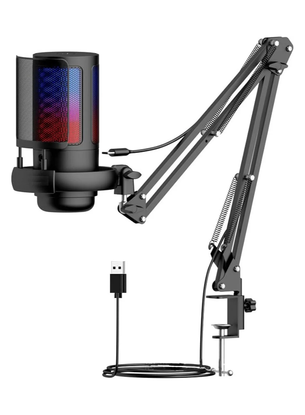 XVersion RGB Gaming Condenser Microphone with Extendable Arm and Pop Filter for PC and Streaming (Black) fegzl
