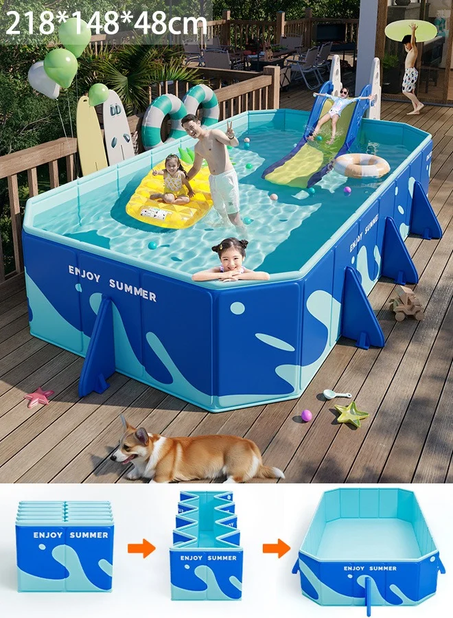 VUCATIN Foldable Hard Plastic Swimming Pool Portable Large Family Pool for Garden and Outdoor Water Play (218 x 148 x 48 cm) 35b3e