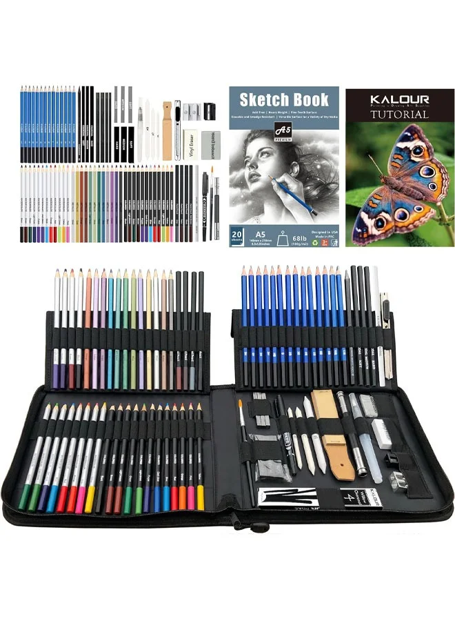 KALOUR 82-Piece Professional Drawing and Sketching Art Set with Sketchbook and Tutorial Guide for Beginners and Teens (82-Piece) fa10n