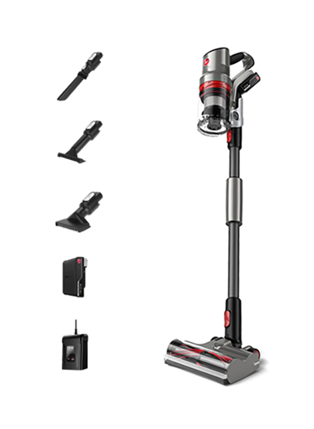 Premium Cordless Stick Vacuum Cleaner with LED Lights and Hair-Resistant Brush Roll (Graphite and Red) 5ghk0